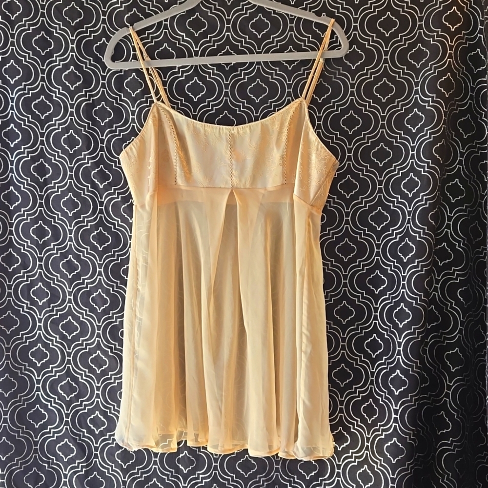 VICTORIA'S SECRET cream sheer bottom Nightie. SZ Large Embroidered design on top